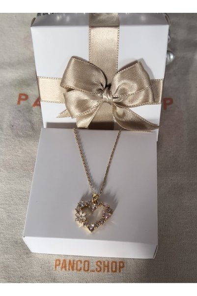 PANCO SHOP ACCESSORIES JEWELRY Kalpli Aşk Kolyesi Denizde duşta kararmaz Şık taşlı kolye ( Hediye Paketli )