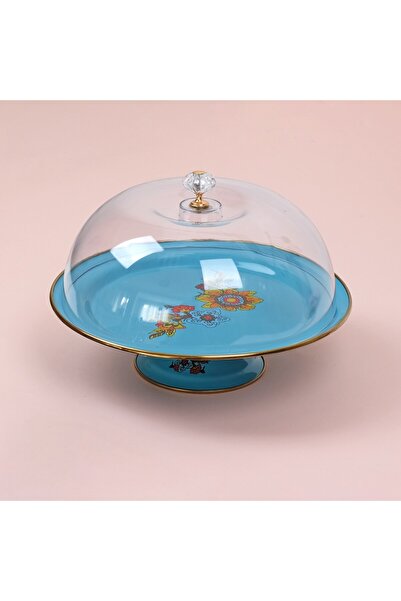 Glore Lorena Turkuaz Emaye Ayaklı Kek Fanusu