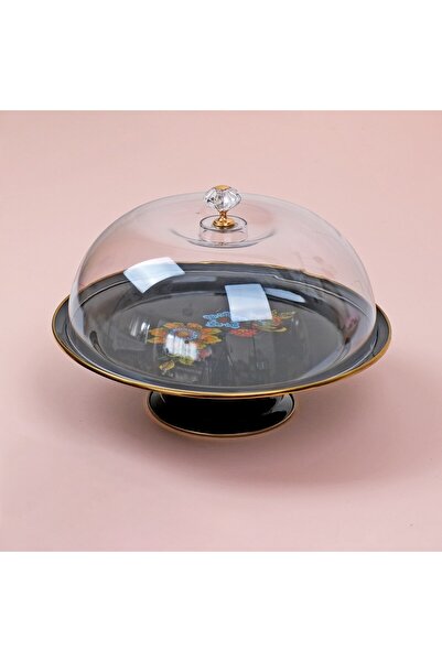 Glore Lorena Siyah Emaye Ayaklı Kek Fanusu