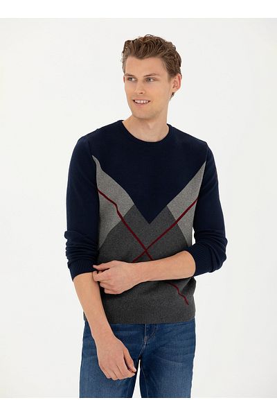 U.S. Polo Assn. Мъжки пуловер U.S. Polo Assn. с кръгло деколте, стандартна кройка, тъмносин, BARN