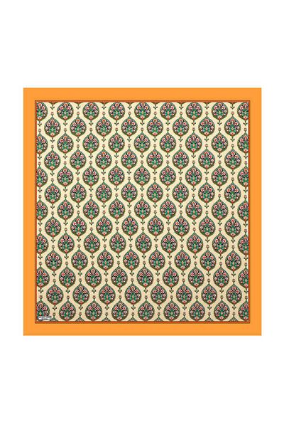 Bursa İpek Mustard Hatai Patterned Silk Scarf