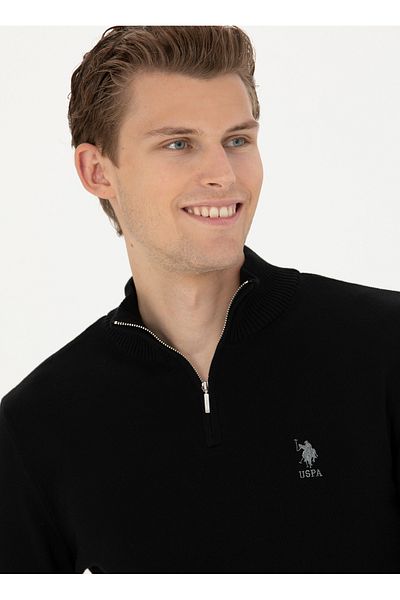 U.S. Polo Assn. БАЗА. Polo Assn. Черен мъжки пуловер с поло деколте SADAB-SK23