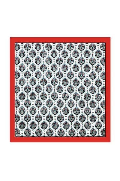 Bursa İpek Red Hatai Pattern Silk Scarf