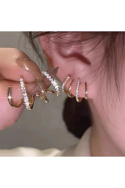 BAHELS Χρυσά εισαγόμενα σκουλαρίκια Vip Zircon Stone