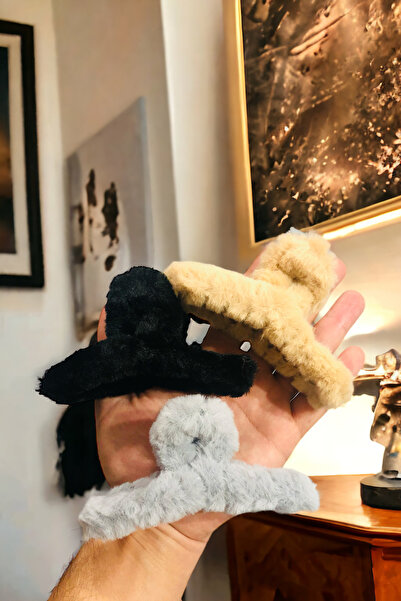 Kadın Peluş Model 3 Adet Büyük Boy 14 Cm Mandal Toka Seti