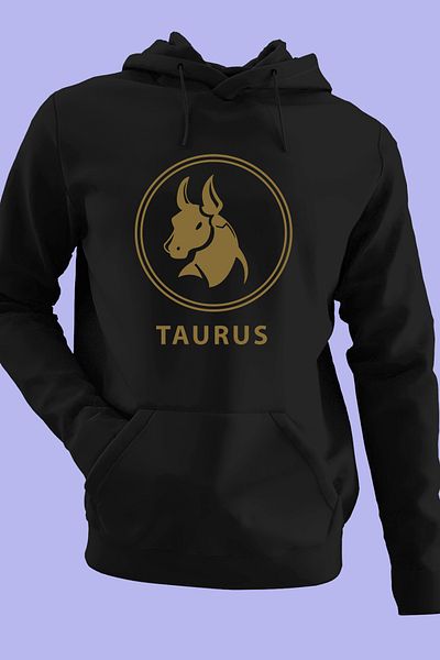 Raf Coll Unisex φούτερ με κουκούλα μεγάλου μεγέθους Bull Zodiac Design Ψηφιακό εμπριμέ με δύο κλωστές Fleece