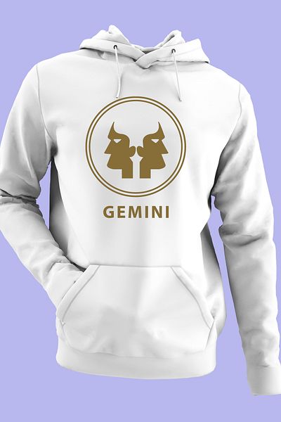 Raf Coll Unisex φούτερ με κουκούλα μεγάλου μεγέθους Gemini Zodiac Design Ψηφιακό εμπριμέ με δύο κλωστές Fleece