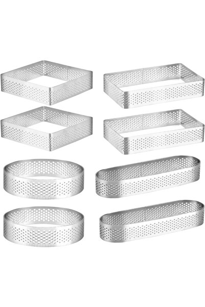 mold shop Mold Chef Yuvarlak Kare,Oval ,Dikdörtgen Delikli Tart Kalıbı 8 Adet