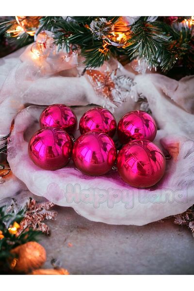 Happyland Christmas Pine Tree Ornament 6 cm Bright Fuchsia Colored Balls 6 Pieces Christmas Balls