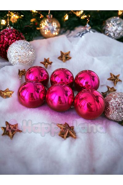 Happyland Christmas Pine Tree Ornament 6 cm Bright Fuchsia Colored Balls 6 Pieces Christmas Balls