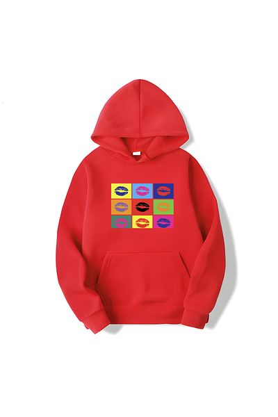 MAGORS Памучен суитшърт с качулка и дълъг ръкав с щампа на устни SVART WEAR