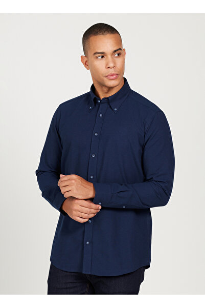 ALTINYILDIZ CLASSICS Altınyıldız Classics Slim Fit Düğmeli Yaka Lacivert Erkek Gömlek 4A2000000050