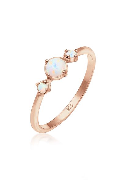 ELLI Ring Damen Band Geo Vintage Trend mit synthetischem Opal aus 925 Sterling Silber