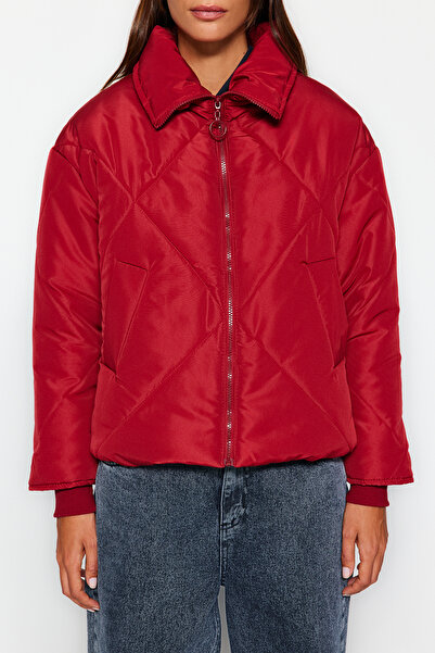 Trendyol Collection Claret Red Water Repellent Oversize Quilted Coat - Twoaw24Mo00146