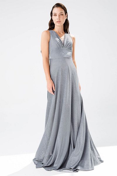 Esswaap Gray Evening Dress with Glitter Fabric