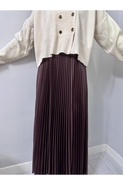 HENZA Fusta plisată strânsă maro amar