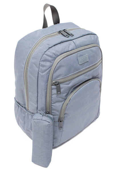 KAFF Unisex Gri 01101-SET Krinkıl Kumaş Su Geçirmez Kalemlikli Okul Seyahat Spor Günlük Sırt Çantası