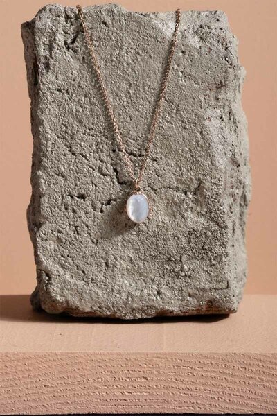 Takıdepo Sedef Taşlı Minimal Gümüş Kadın Kolye-Rose Rengi