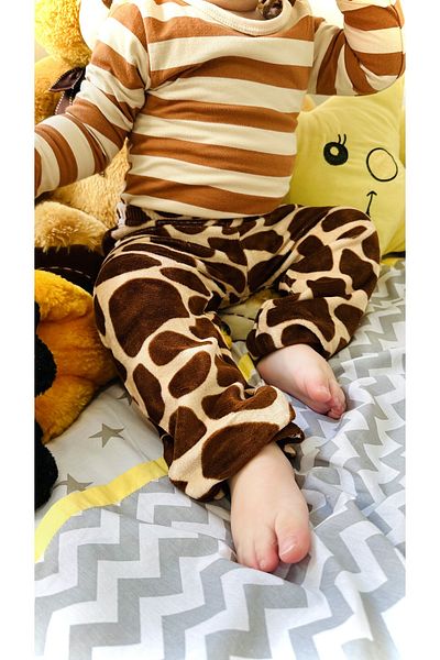 TD Collection Giraffe Pattern Brown Color Velvet Girl - Boy / Baby Pants