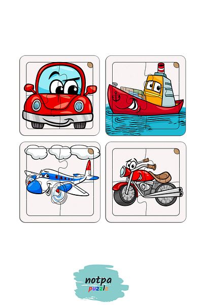 kutuTR Notpa Kids Educational and Educational Wooden 8 Pieces 4 Pieces Vehicles Mini Puzzle Set Set of 8 1