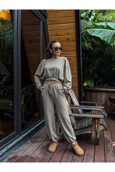 Elif Özbey Butik Khaki Modal Sweat Pants Set