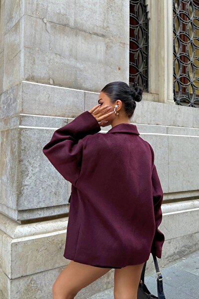 FMN Moda γυναικεία μαλακή στάμπα καστόρινη υφή υφασμάτινη τσέπη και λεπτομέρεια με κουμπιά oversize παλτό pinterest