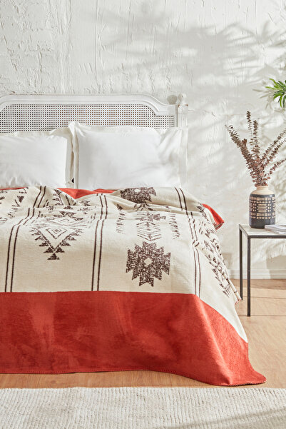 Karaca Home Raya Çift Kişilik Pamuk Battaniye Kiremit