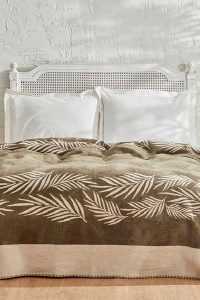 Karaca Home Leaf Double Cotton Blanket Khaki