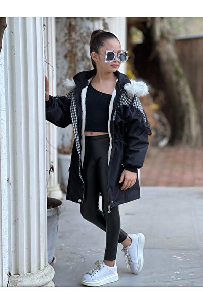 tunay moda Houndstooth Fur Coat