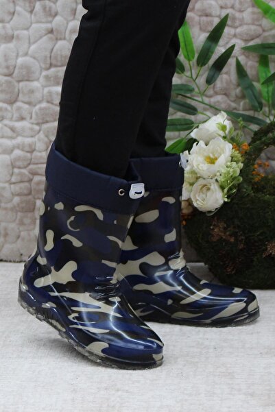 fort 7061 Navy Blue Camouflage βελούδινα εσωτερικά αδιάβροχα μποτάκια βροχής για αγόρια