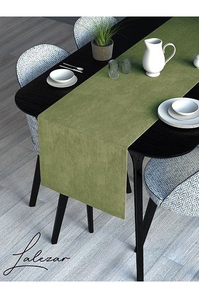 Lalezar Nile Green Aura Series Runner cu efect de catifea 40 X 140