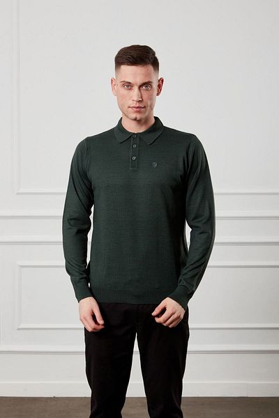 Diandor Men's Polo Collar Wool Plain Knitwear Sweater Green