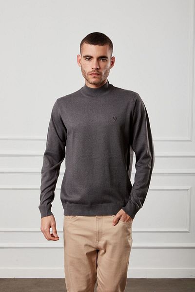 Diandor Men's Half Fishing Wool Plain Knitwear Sweater Gray