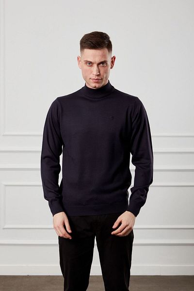 Diandor Men's Half Fishing Wool Plain Knitwear Sweater Navy Blue
