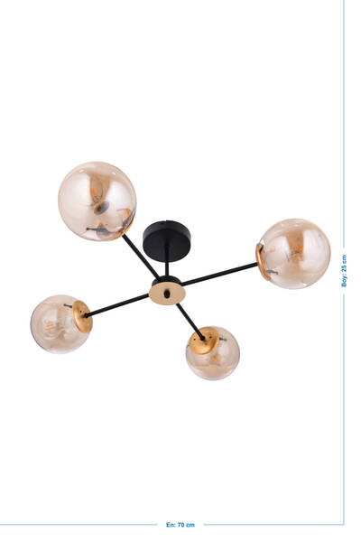 polataydinlatma NİSA 4 LÜ PLAFONYER AVİZE SİYAH&GOLD (BAL CAMLI)