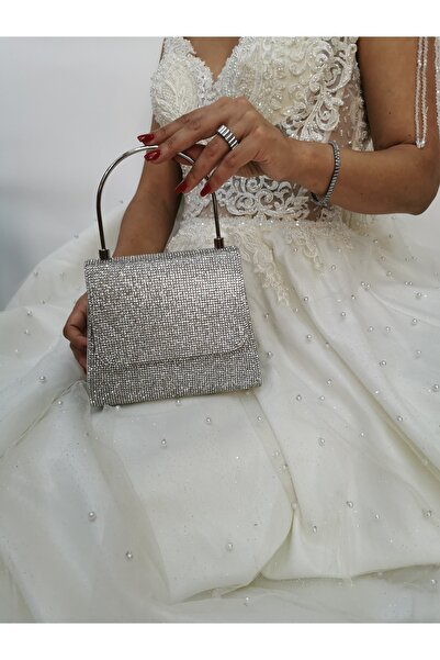 NAZART Γυναικείο Ασημένιο Βραδινό Φόρεμα Clutch Portfolio Χειρός Νυχτερινή τσάντα αρραβώνων γάμου