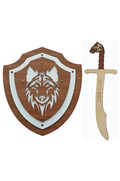 Kiri سيف خشبي برأس الذئب ولعبة درع برأس الذئب