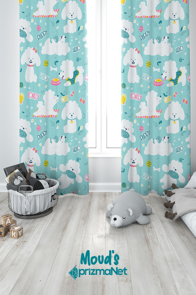 Moud's Солодкий собака з принтом, дитяча та дитяча кімната, штора 2 крила - P...