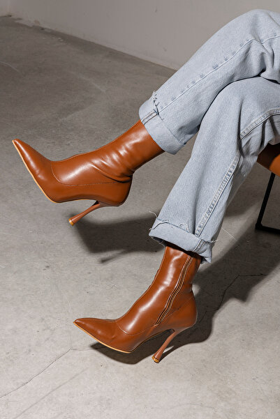 MYPOPPİSHOES Taba Streç 10 Cm Kadın Topuklu Ayakkabı Extrem