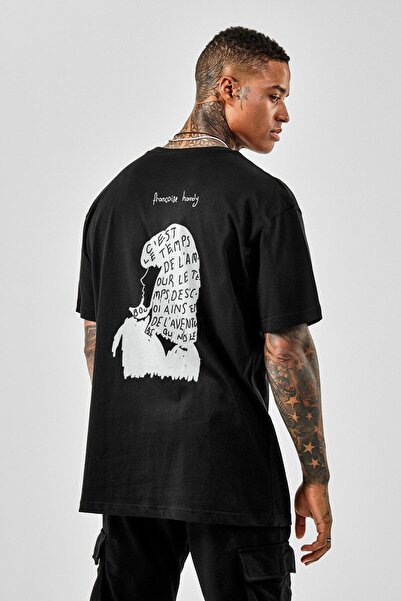 nrage Υπερμεγέθες μαύρο μπλουζάκι με στάμπα Françoise Hardy NRAGE200