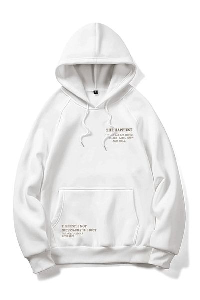 MAGORS Унисекс суитшърт с качулка и щампа Happiest Oversize