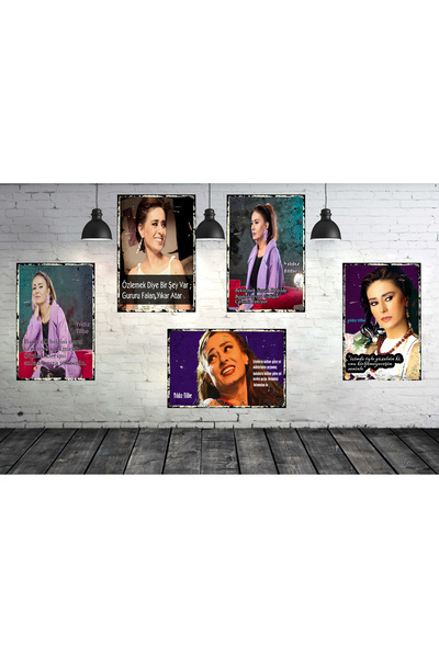 TAKIFİX Yıldız Tilbe Sözler Tasarımlı 5 Adet 20x30 CM Ahşap Poster 04