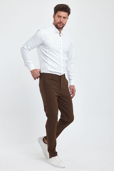 ukdwear Men's Brown Italian Cut Honeycomb Pattern Linen Trousers
