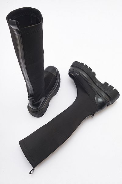 LuviShoes CELINE Black Scuba Damenstiefel mit dicken Sohlen