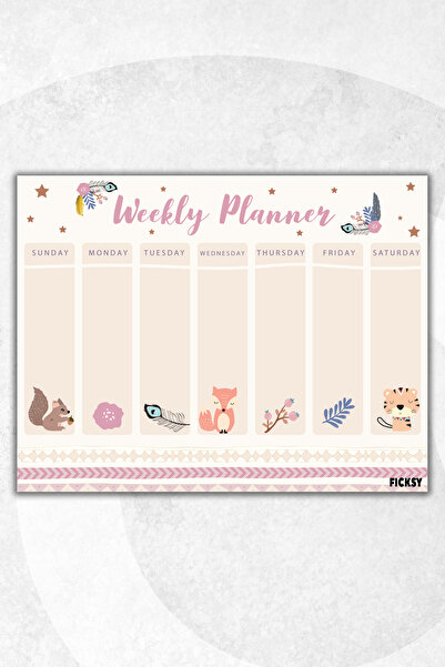 Ficksy مخطط أسبوعي - مقاس A4 - حيوانات لطيفة - 30 ورقة - مخطط أسبوعي