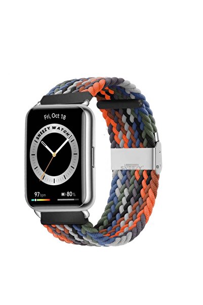 Sneezy Huawei Watch Fit 2 İle Uyumlu Metal Klips Solo Fiberlink Örgü Kordon