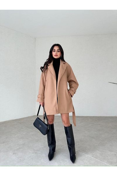 munora butik Brown Coat with Belted Pockets