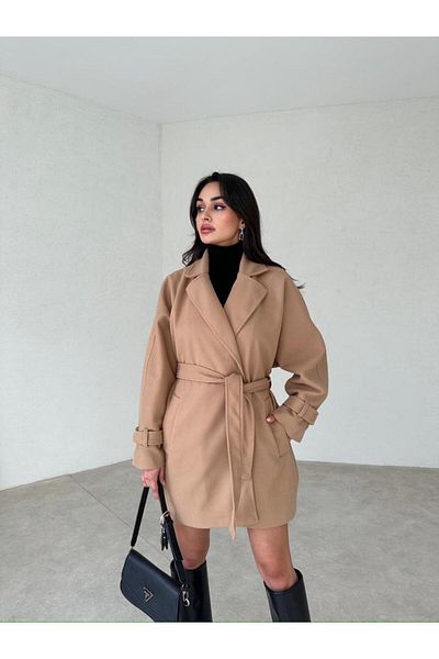 munora butik Brown Coat with Belted Pockets