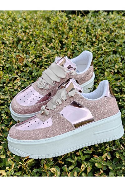 Ayakkabı Tutkusu Stilo ® Pembe Spor Ayakkabı Pembe Parıltılı Parlak Spor Ayak...