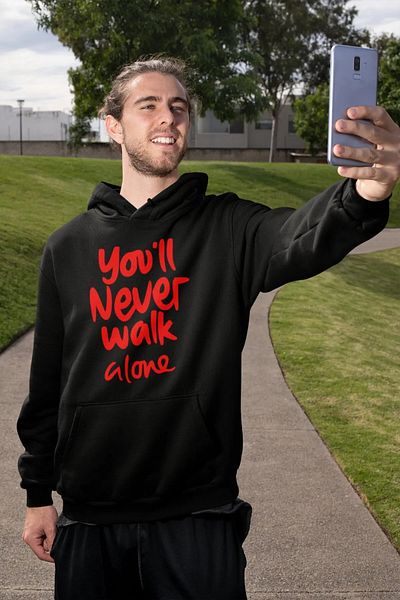 HobyUsa Hanorac negru cu hanorac imprimat You’ll Never Walk Alone